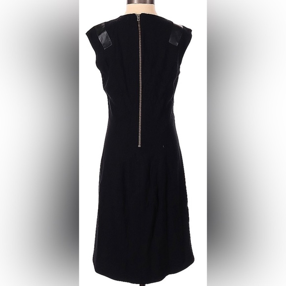 Helmut Lang High Low Black Dress Leather Trim and Asymmetrical Neckline size 2 - Picture 2 of 5